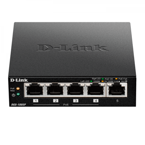 D-Link DGS-1005P 5-Port Gigabit Desktop Switch with 4 PoE ports