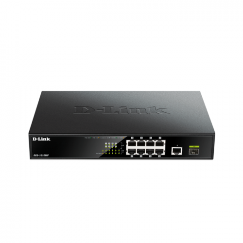 D-Link DGS-1010MP 8-port 10/100/1000Base-T Unmanaged PoE Switch with 1 x 1G uplink port, 1 x SFP port, 125W PoE Power budget