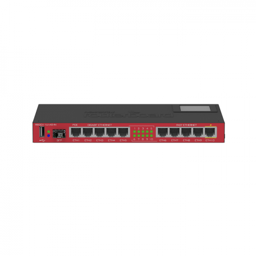 MikroTik RB2011UiAS-IN Desktop metal case, 5xEthernet, 5xGigabit Ethernet, USB, LCD, PoE out on port 10, 600MHz CPU, 128MB RAM, RouterOS L5