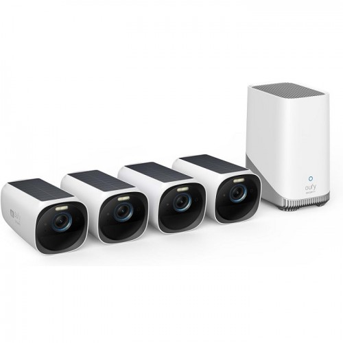 Eufy S330 Security eufyCam 3 4-Cam Kit, Security Camera Outdoor Wireless, 4K Camera with Integrated Solar Panel, Forever Power, Face Recognition AI T88733W1