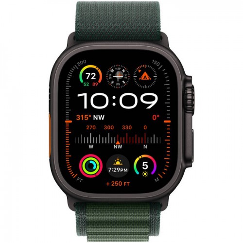 Apple Watch Ultra 2 GPS + Cellular 49mm Black Titanium Case with Dark Green Alpine Loop Large MX4T3QA/A