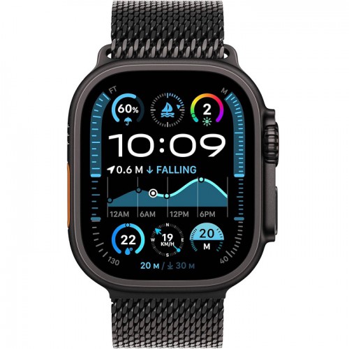 Apple Watch Ultra 2 GPS + Cellular 49mm Black Titanium Case with Black Titanium Milanese Loop-Large MX5V3QA/A