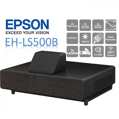 Epson EH-LS500B Android TV Edition 3LCD, 4K Ultra Short Throw Super Resolution, 4000 Lumens, 130 Inch Display, Home Cinema Projector