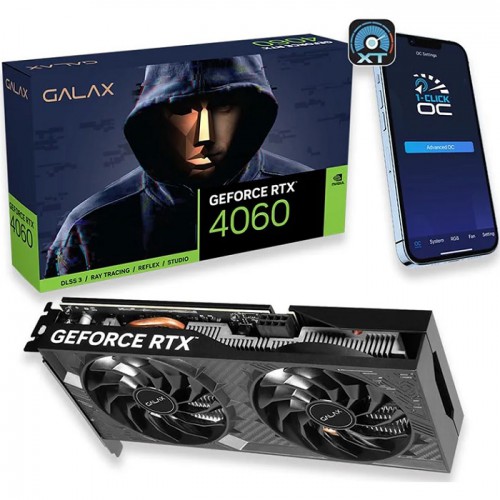 Galax GeForce RTX 4060 1-Click OC 2X V2 Graphics Card–8GB GDDR6, 2475MHz Boost Clock, 3072 CUDA Cores, PCI-E 4.0, DP 1.4a, HDMI 2.1a 46NSL8MD9NXV
