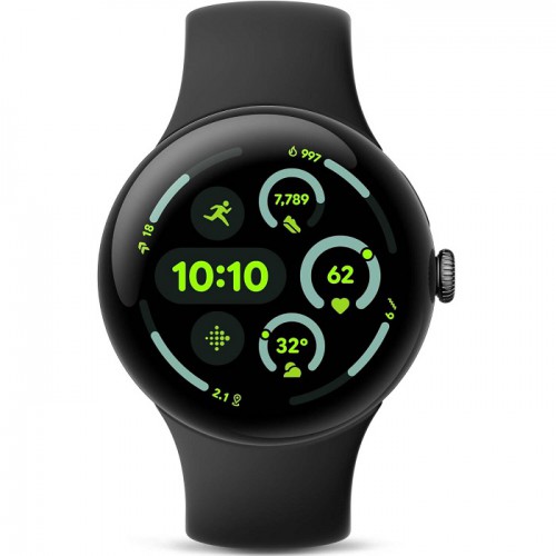 Google Pixel Watch 3 Smartwatches, Heart Rate Tracking, Advanced Running from Fitbit, Fitness Insights, 24-Hour Battery, 45mm, M/L, Matte Black Aluminium Case, Obsidian Band, Black Watch 3 BK
