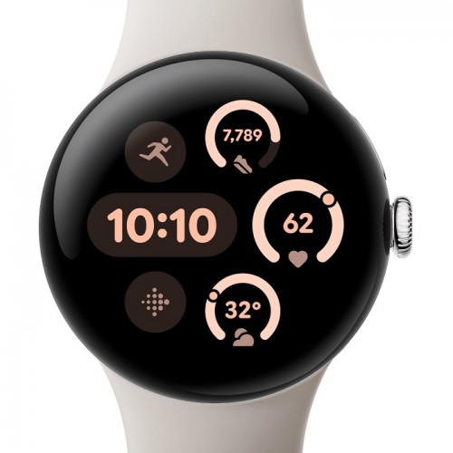 Google Pixel Watch 3 Smartwatches, Heart Rate Tracking, Advanced Running from Fitbit, Fitness Insights, 24-Hour Battery, 45mm, M/L, Polished Silver Aluminium Case, Porcelain Band, Silver Watch3 PS