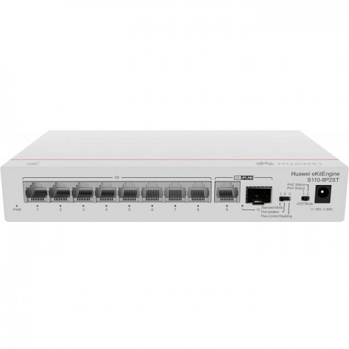 Huawei power adapter Switch 8*10/100/1000BASE-T ports, PoE+, 1*GE SFP port, 1*10/100/1000BASE-T port, AC power, S110-8P2ST