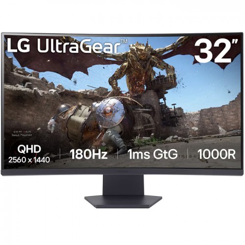 LCD Monitor 32 (OS, WIDE) VA QHD (2560X1440)--Tilt, 1ms, AMD FreeSync, 180Hz Refresh rate, UltraGear HDR10 1000R Curved Gaming Monitor 32GS60QC-B.AMAQ