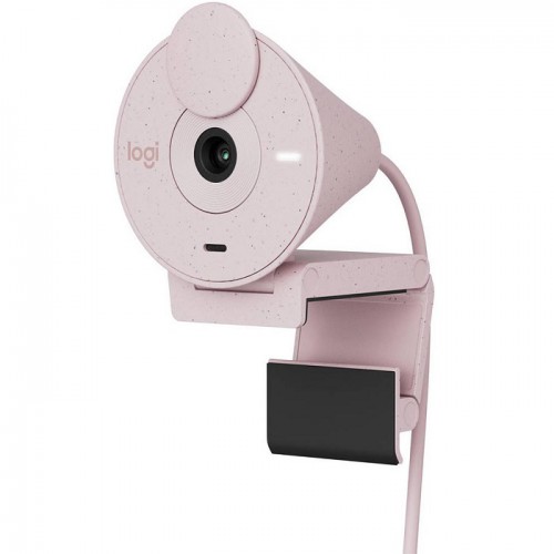 Logitech Brio 300 A 1080p webcam with auto light correction, noise-reducing mic, and USB-C connectivity Rose Pink 960-001448