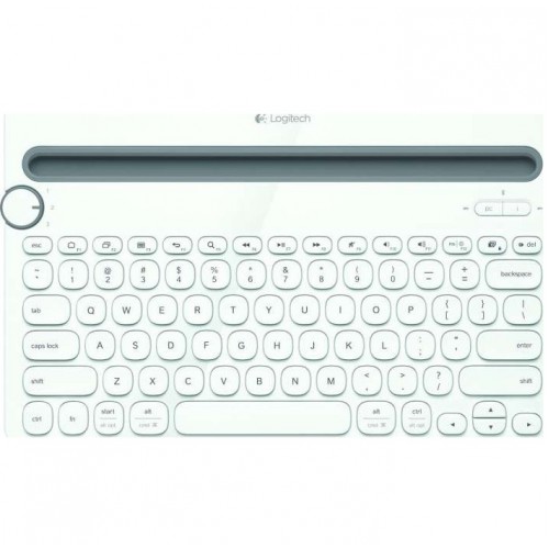 Logitech K480 Bluetooth Multi-Device Keyboard Switch typing between your computer, phone and tablet White 920-006381