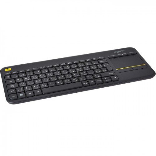 Logitech K400 Plus Wireless Livingroom Keyboard with Touchpad for Home Theatre PC Connected to TV, Customizable Multi-Media Keys, Windows, Android, Laptop/Tablet, Arabic Keyboard - Black