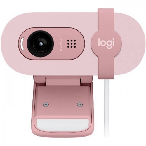 Logitech Brio 100 Full HD 1080p webcam with auto-light balance, integrated privacy shutter, and built-in mic Rose 960-001623