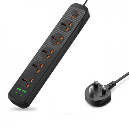 Wavlyn 5 Universal Power Sockets with Fast Charging 2 PD Type-C & 2 USB Port 2 Meter Cord Power Extension Multi Plug Wire Cord w101 with 1 year warranty