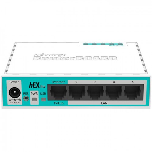 MikroTik hEX lite 5x Ethernet, Small plastic case, 850MHz CPU, 64MB RAM, Most affordable MPLS router, RouterOS L4