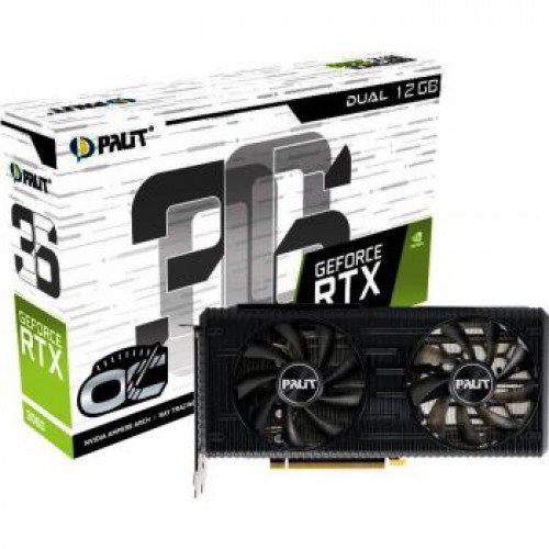 Palit GeForce RTX 3060 Dual OC 12GB GDDR6 Graphics Card, 3584 Core, 1320 MHz GPU, 1837 MHz Boost, Ampere Architechture, 3 x DisplayPort, HDMI, Dual Fans with 0-dB Tech