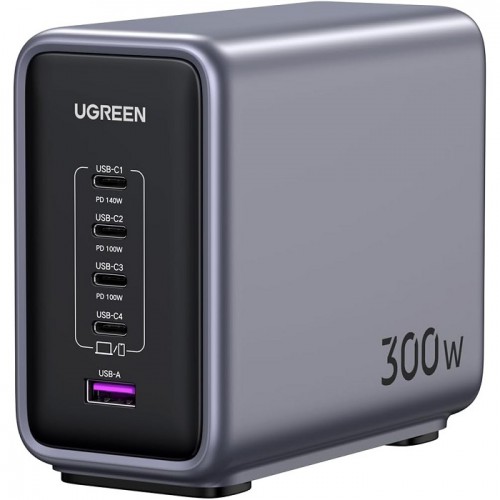 UGreen Nexode 300W 5-Port Pd 4C 1A Gan Fast Charger Gray UG.CD333-90904B.GY