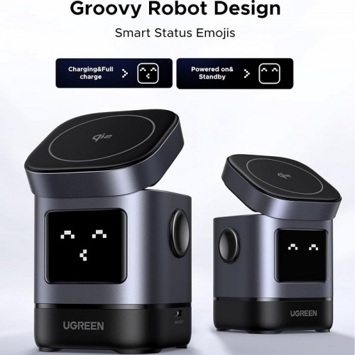 UGreen Robotic 2-In-1 Magnetic Wireless Charger 15W Gray UG.W709-45775.GY