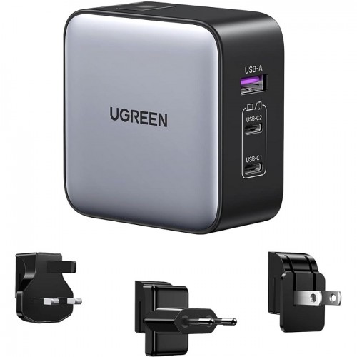 UGreen GaN 65W 3-Port 1A-2C PD Fast Travel Charger Gray UG.CD296-90409.GY