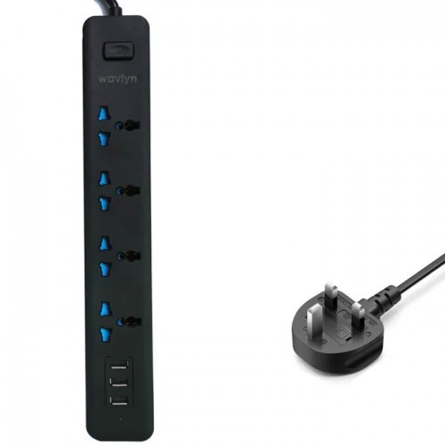 Wavlyn 4 Universal Portable Power Socket Long Life Product 1 Type-C & 2 USB Port Power Extension Multi Plug Wire Cord Surge Protector w102 with 1 year warranty